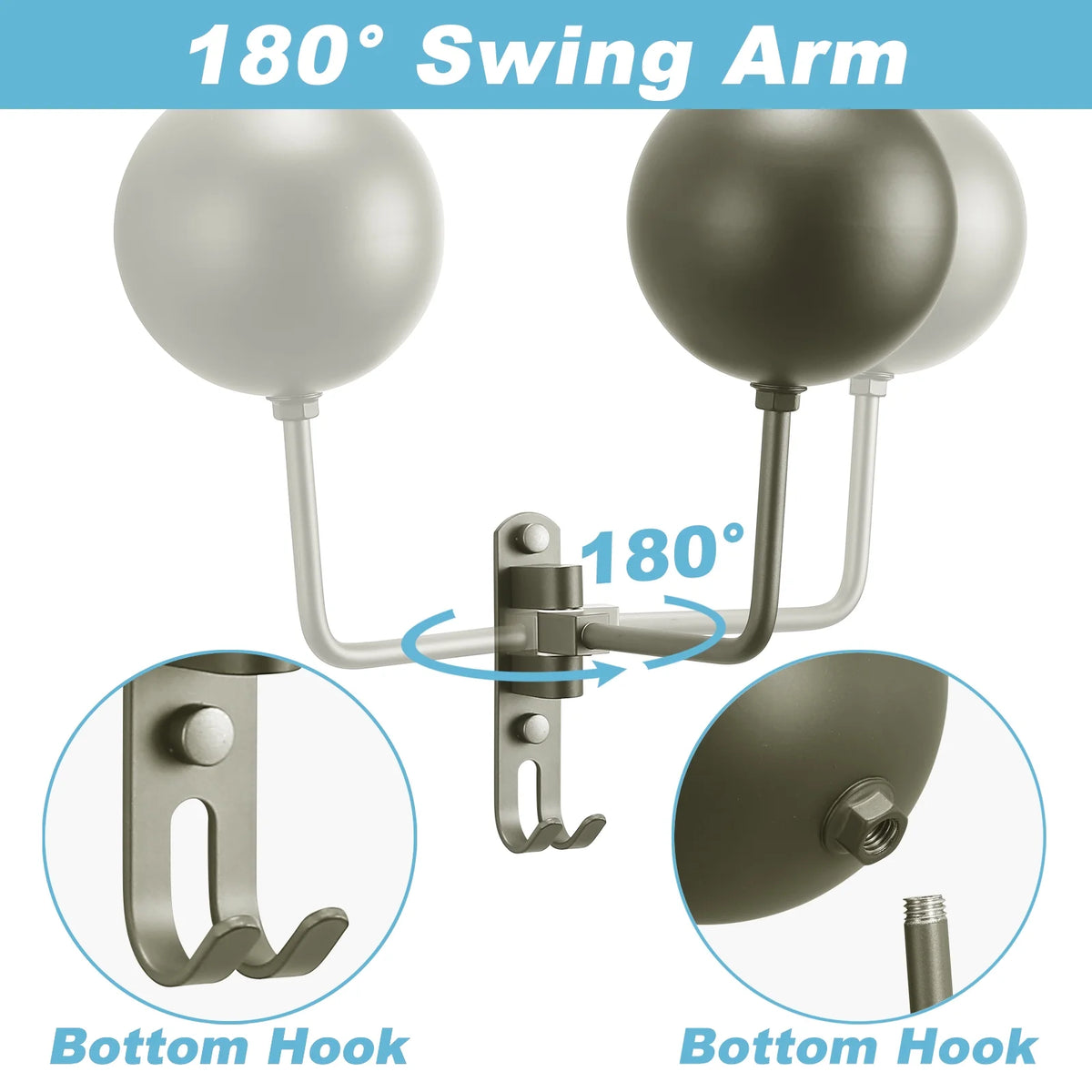 Grey Wall Mount Motorcycle Helmet Rack, 180 Degree Swivel, 2-Pack Z840