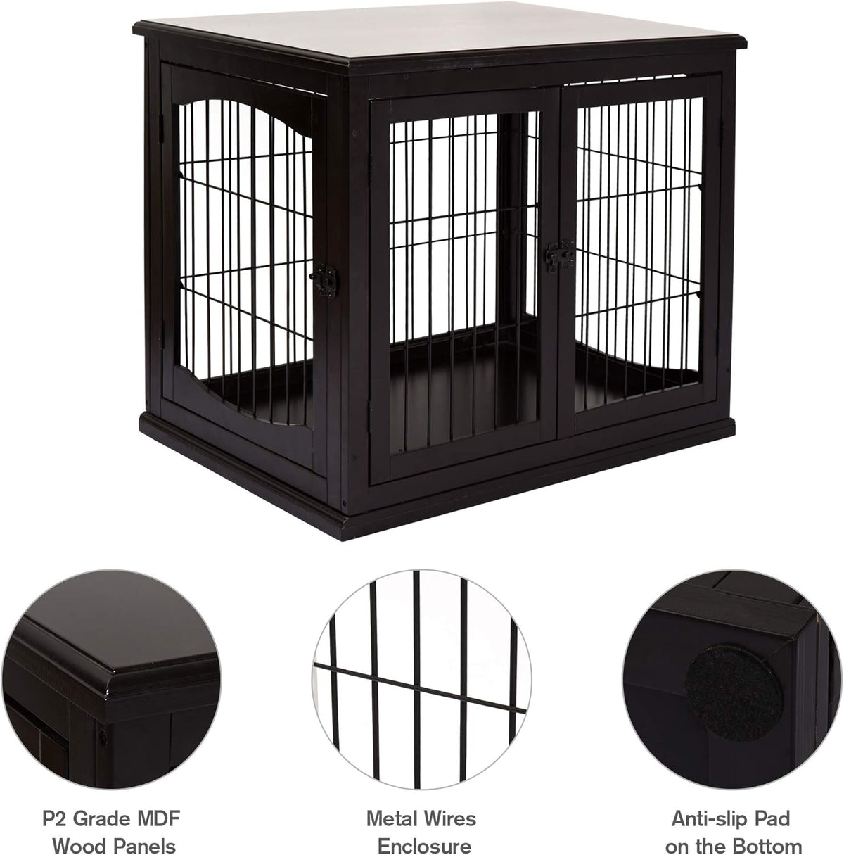 26'' Wooden Dog Cage Pet Crate Kennel with Double Door, Dark Brown U4228