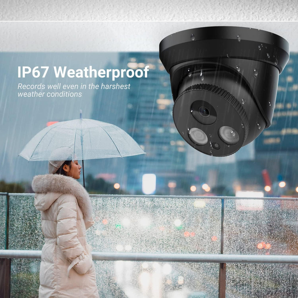 4K Ultra HD 8MP Poe Turret Network Camera with 98ft IR Night Vision, 2.8mm Lens, Built-in Mic, IP67 Weatherproof K326