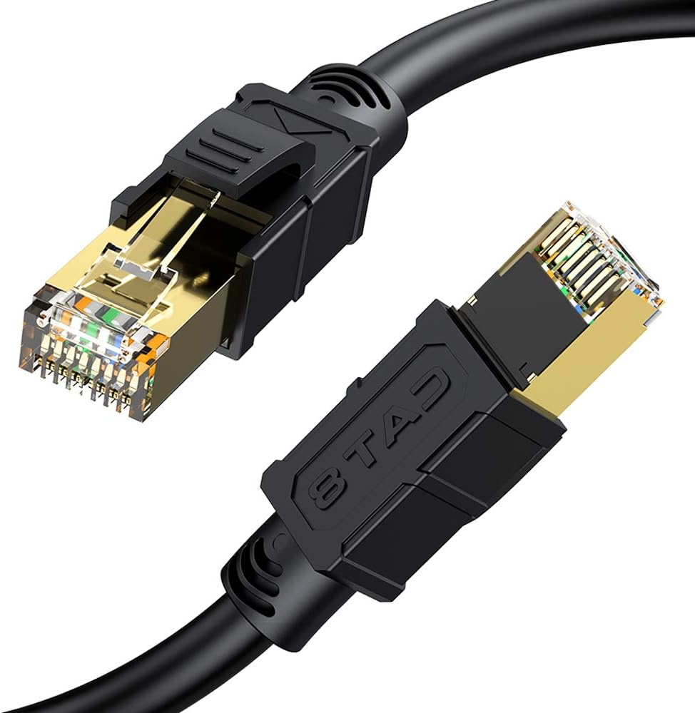 CAT8 Shielded Ethernet Cable 65ft 26AWG 40Gbps 2000MHz Gold Plated RJ45 Connector Pack of 2 O7418
