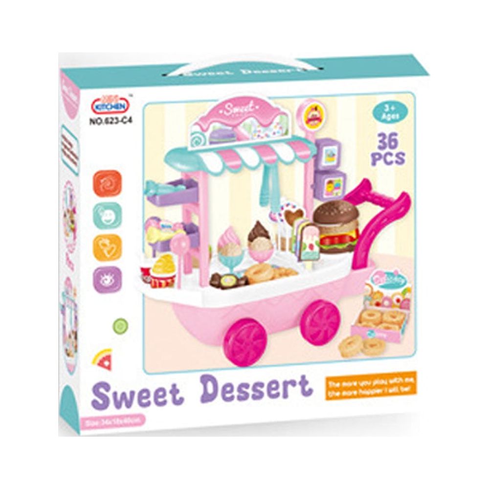 Ice Cream Cart 36pcs Pretend Play Kitchen Toy Set With Umbrella Food Dishes R738381
