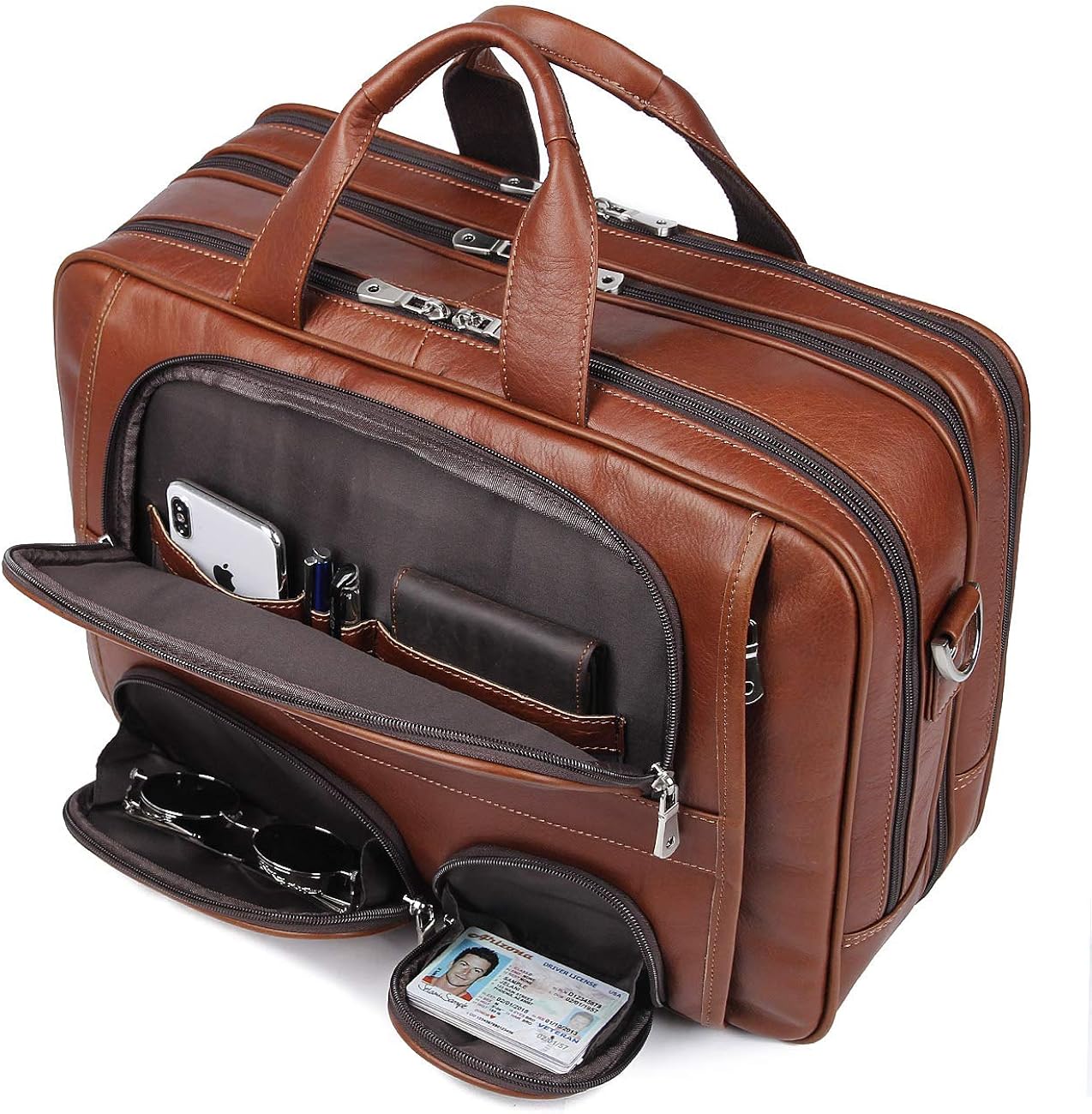 Genuine Leather Laptop Briefcase Duffel Bag fits 15.6 inches A62762