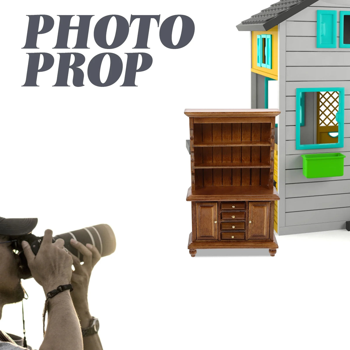 Walnut Color Wooden Dollhouse Miniature Bookcase S62809