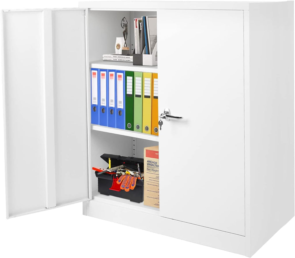 White Metal Steel Locking Storage Cabinet with Doors and Shelves E287
