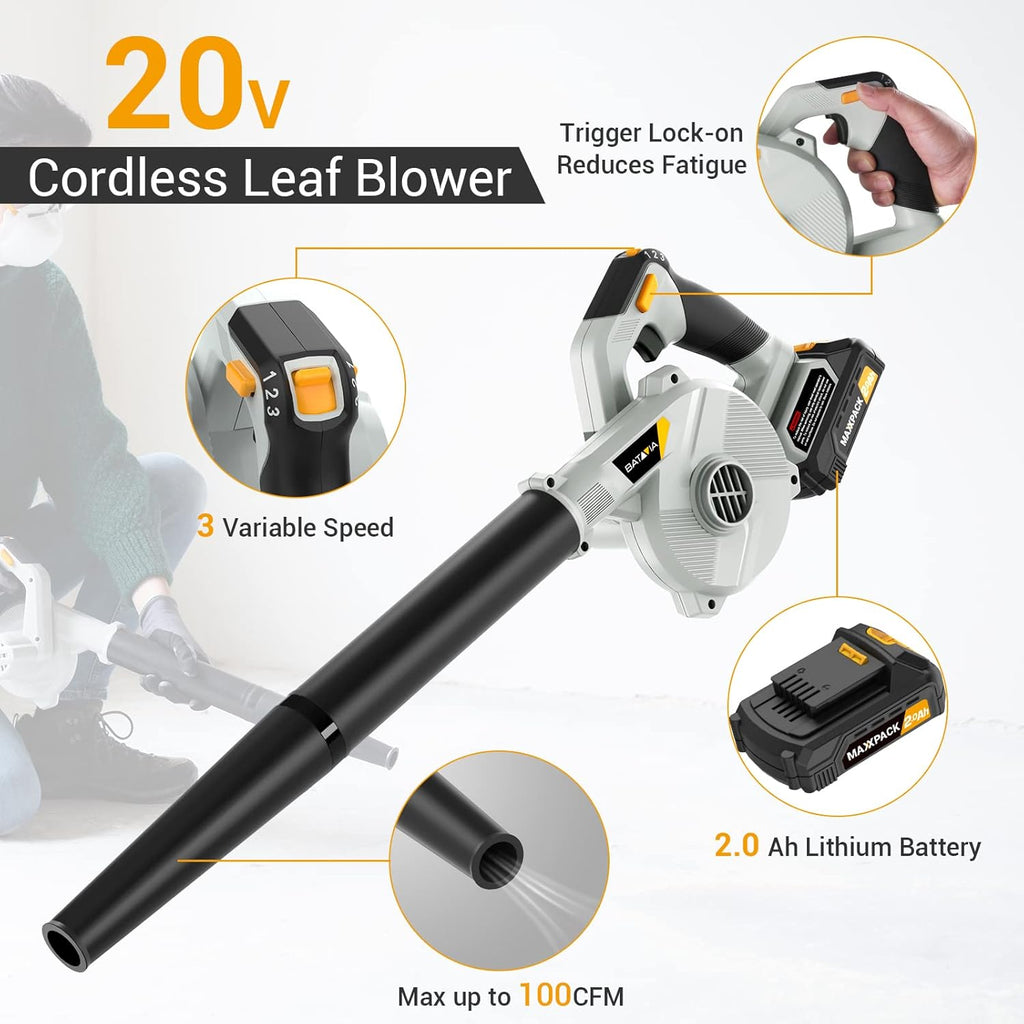 20V Cordless Electric Leaf Blower & Vacuums with Charger & 2.0Ah Lithium Battery E3882