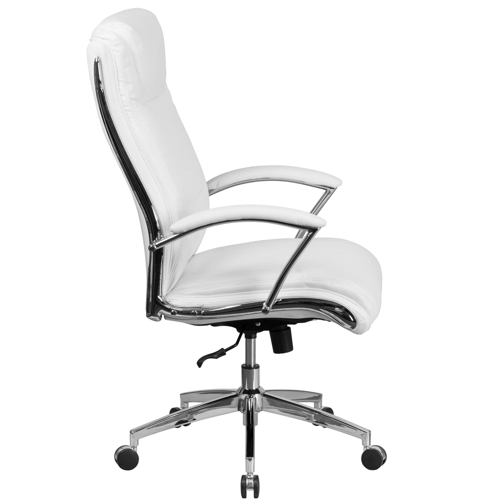 White LeatherSoft Executive Swivel Office Chair with Chrome Base and Arms X506629