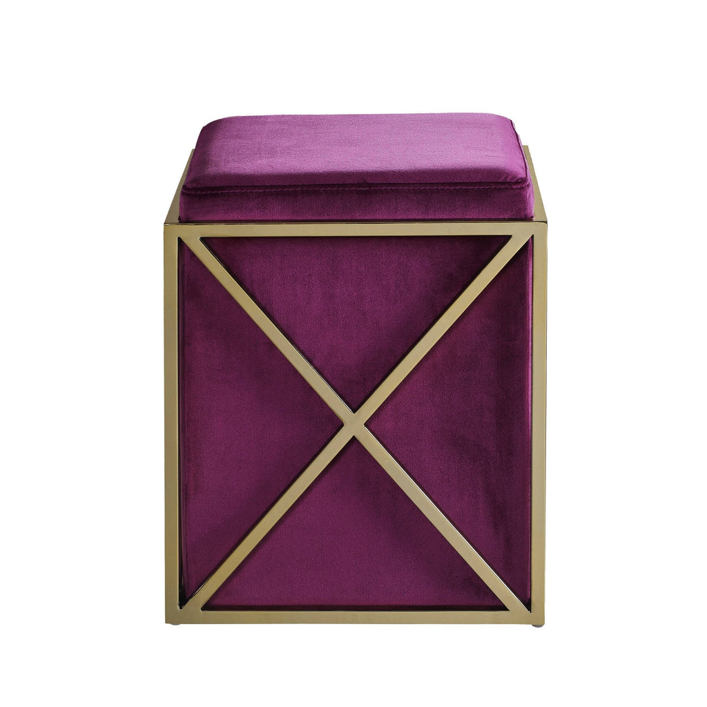 Black Velvet Ottoman with Brass Finished Stainless Steel Frame F76901