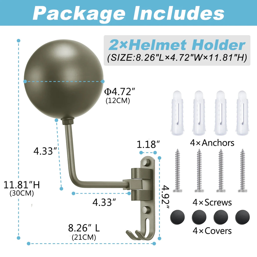 Grey Wall Mount Motorcycle Helmet Rack, 180 Degree Swivel, 2-Pack Z840