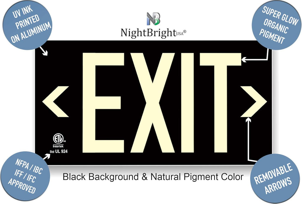 Photoluminescent Exit Sign Black Aluminum Pack of 2 Q2591