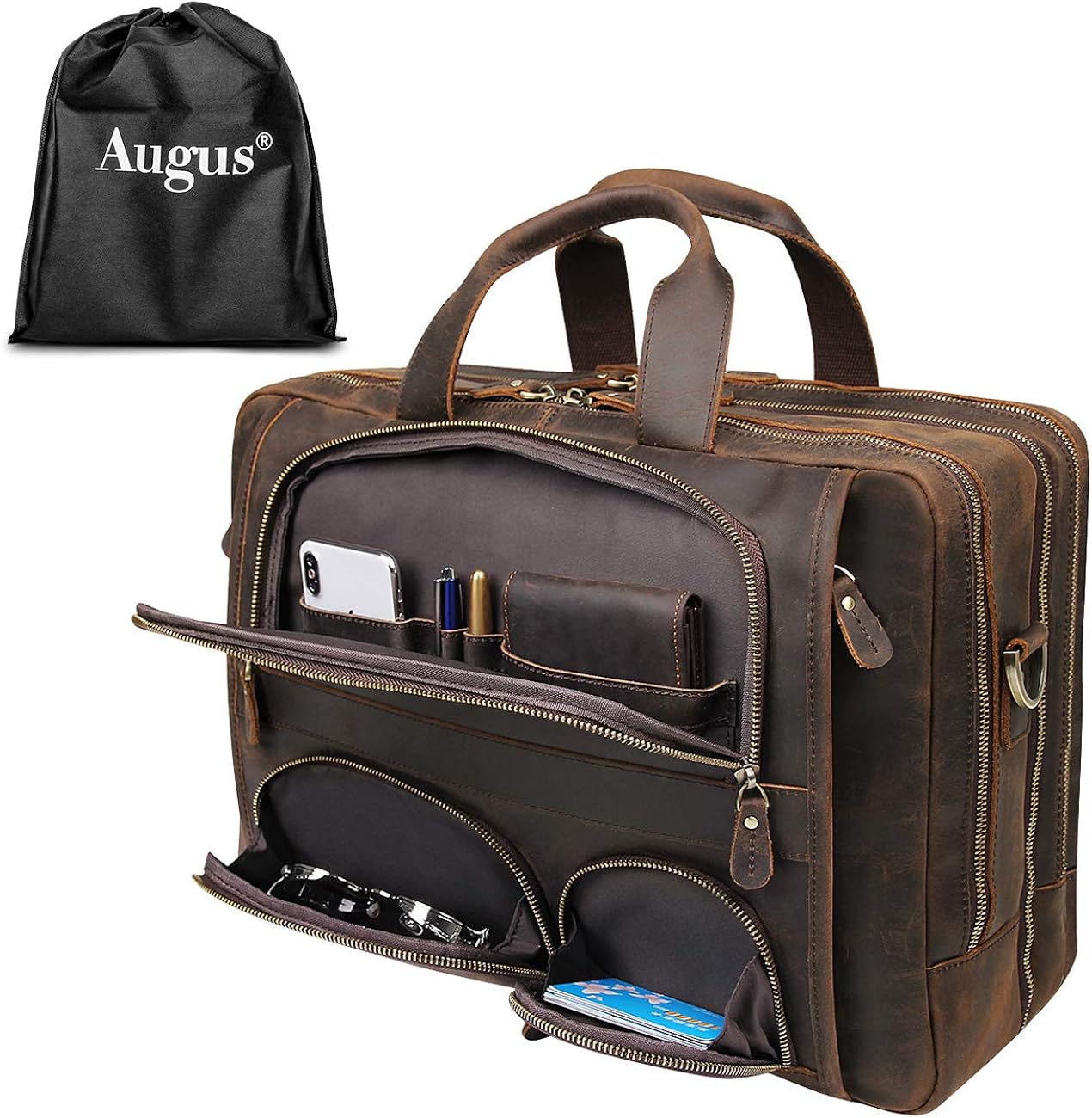 Genuine Leather Laptop Briefcase Duffel Bag fits 15.6 inches A62762