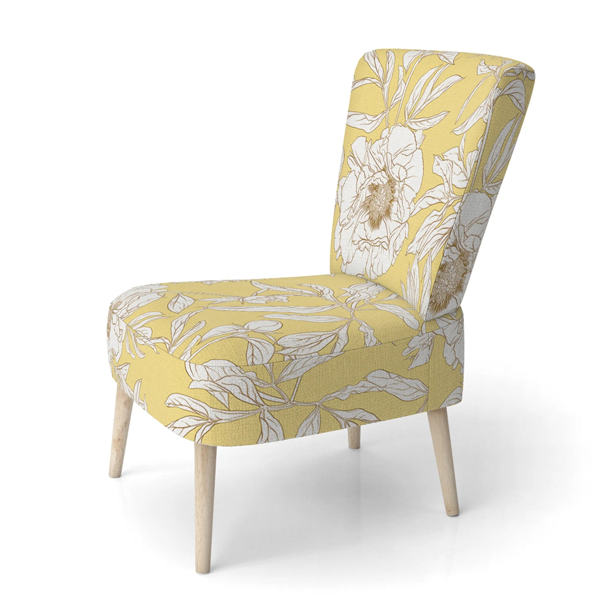 Yellow Peony Flower Upholstered Accent Chair and Arm Chair H924