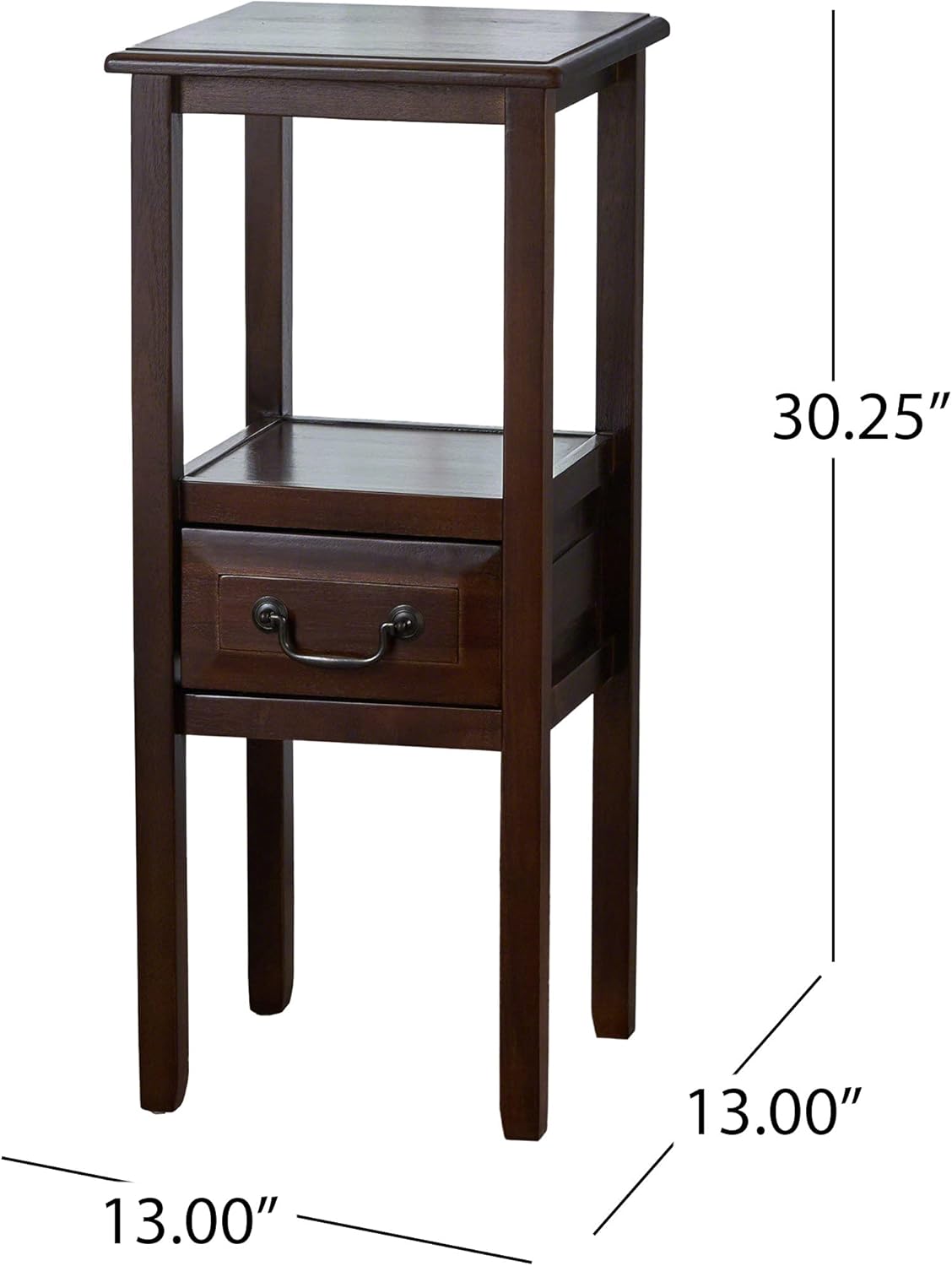 Brown Mahogany Acacia Wood Accent Table with Bottom Drawer L4523