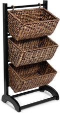 3-Tier Abaca Storage Organizer Shelf with Solid Wood Frame U778988