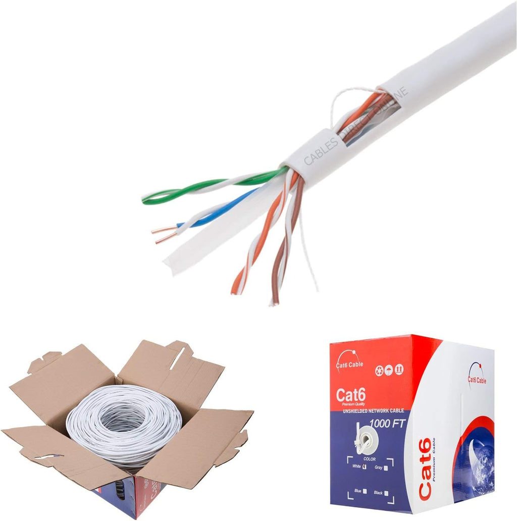 CAT6 1000ft UTP White Ethernet Solid Cable 23AWG Bulk P227