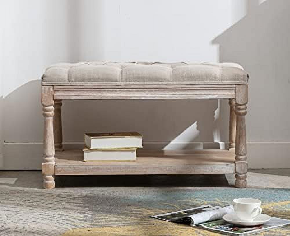 Gray Tufted Wood Entryway Bench X29798