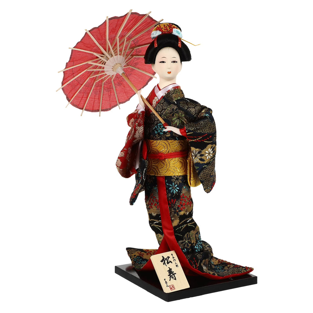 2 Count Japanese Geisha Wooden Doll Figurines A3521