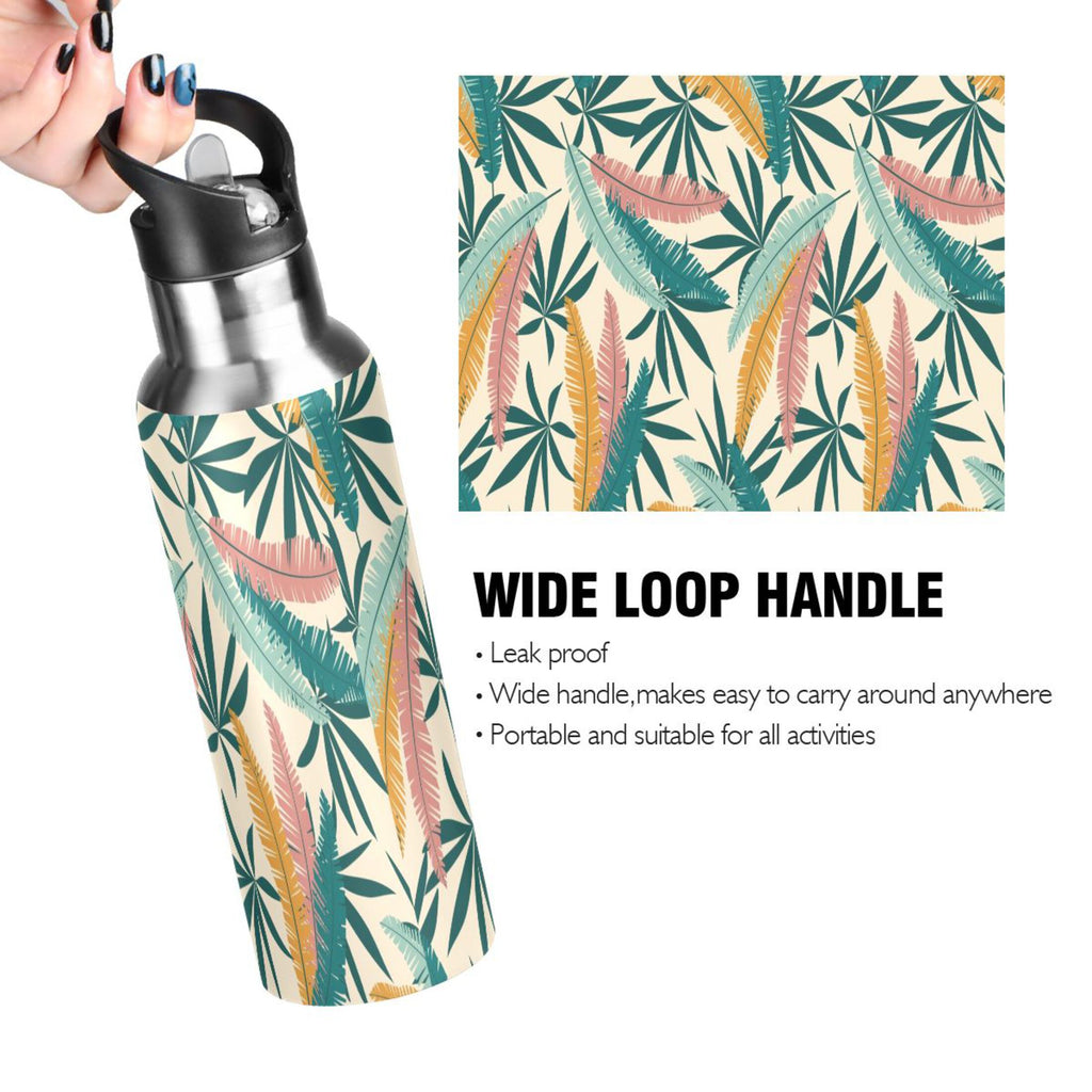 Green Leaves Stainless Steel Insulated Water Bottle with Straw Lid T59095
