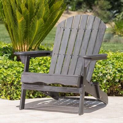 Dark Gray Solid Wood Folding Adirondack Chair U52678