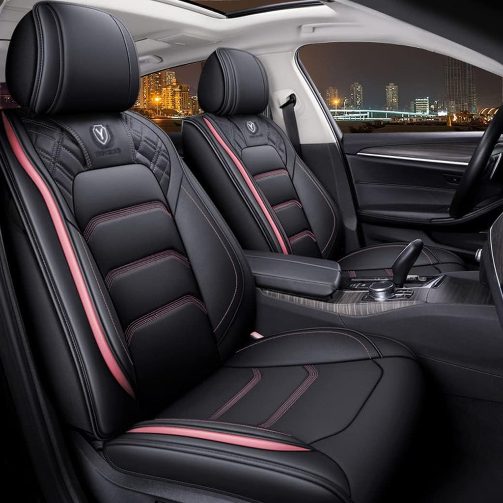 Leather Auto Car Seat Covers 5 Seats Full Set (BK - Pink) Q514187