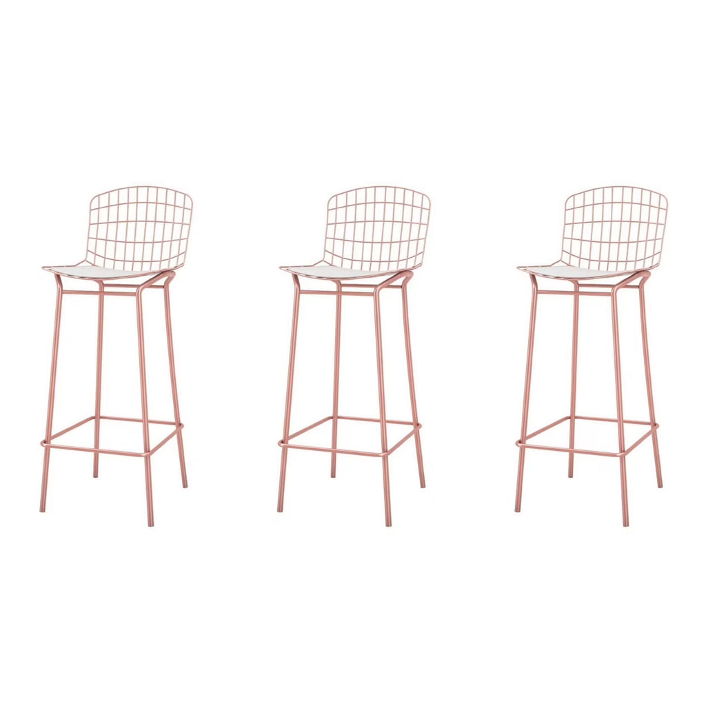 Rose Pink Gold and White Barstool Set of 3 K8019