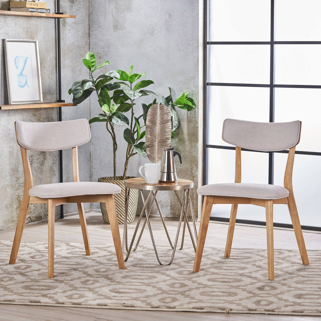 Set of 2 Light Beige Fabric Dining Chairs with Natural Oak Finish C4629