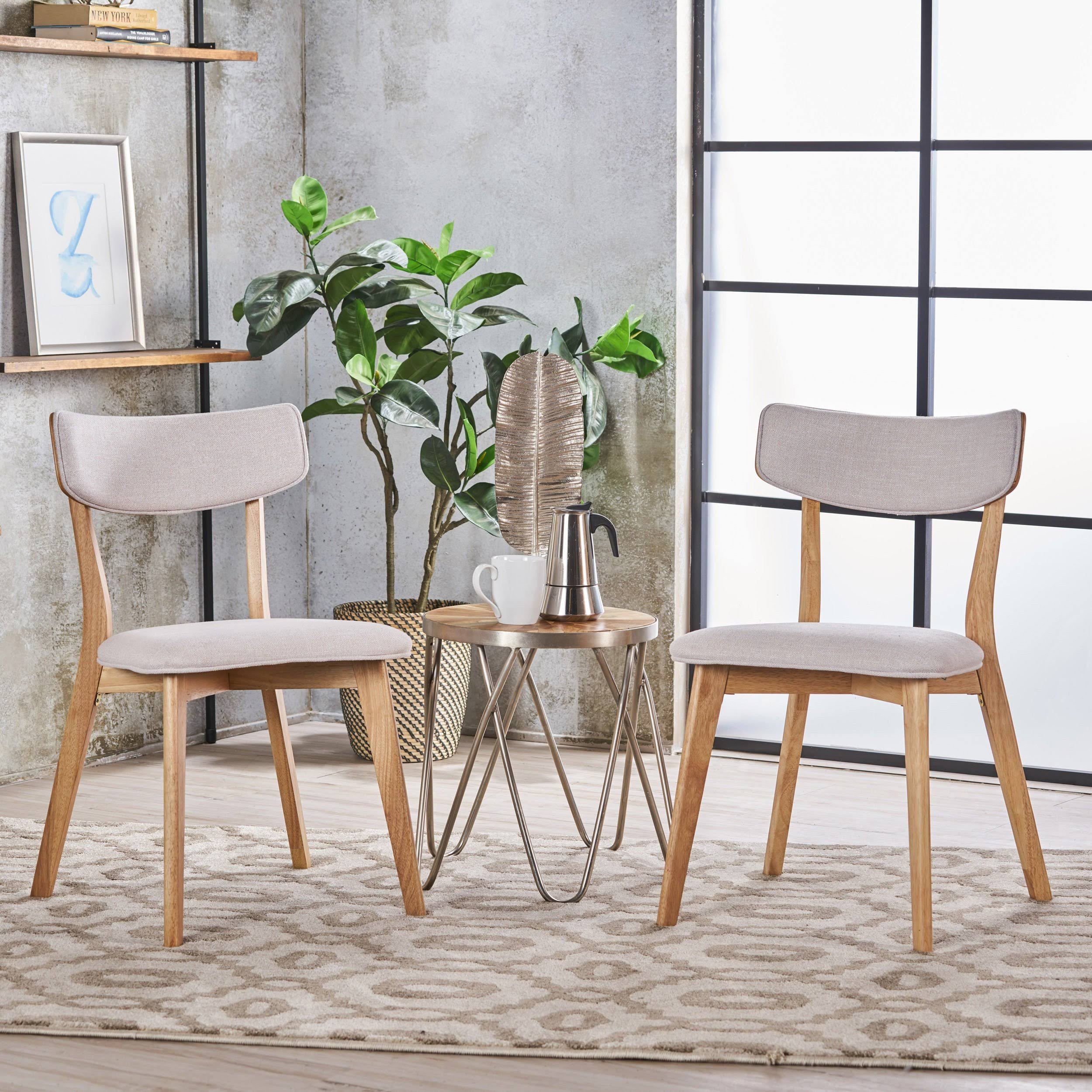 Set of 2 Light Beige Fabric Dining Chairs with Natural Oak Finish C4629