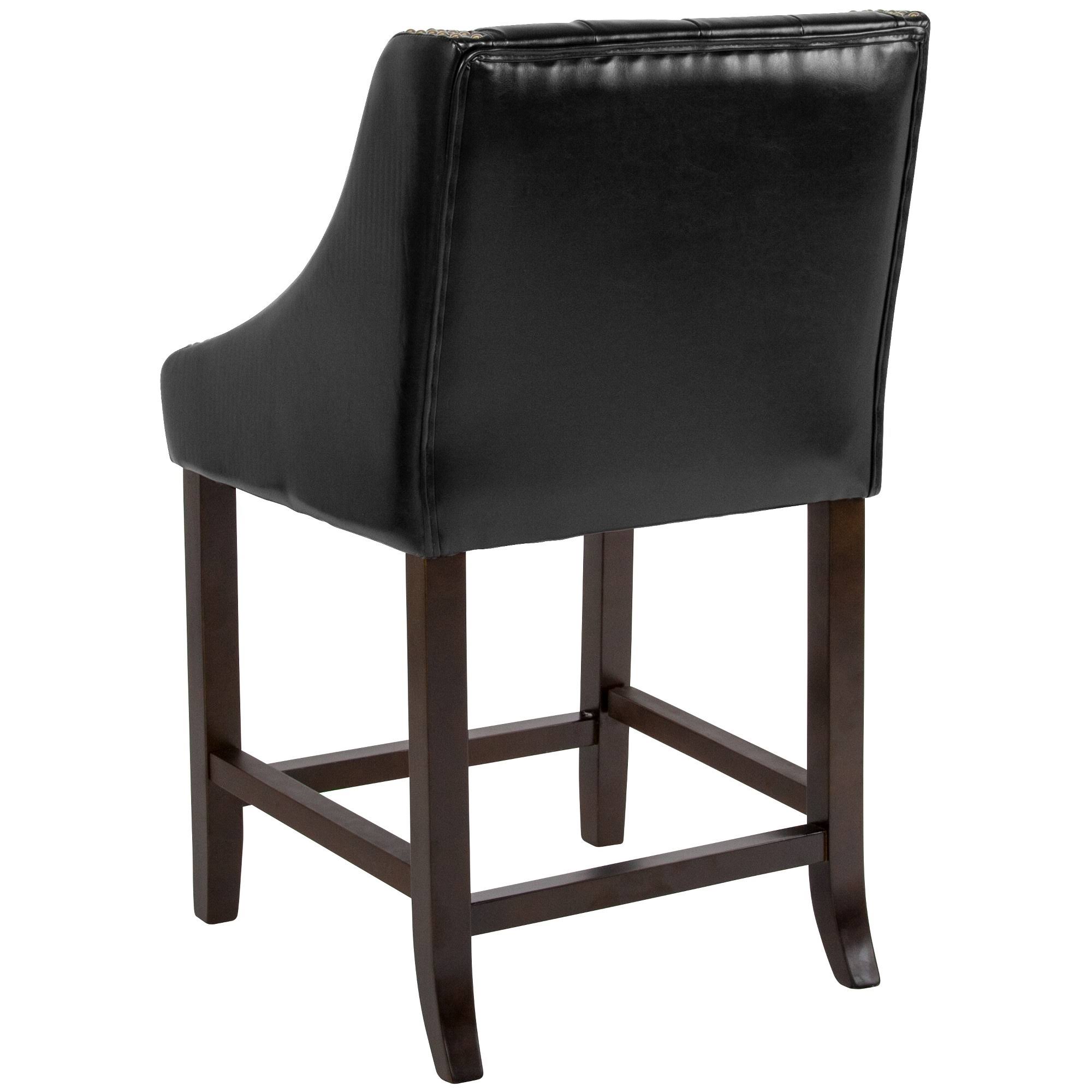 24x22H Tufted Walnut Counter Height Stool in Black LeatherSoft W523494