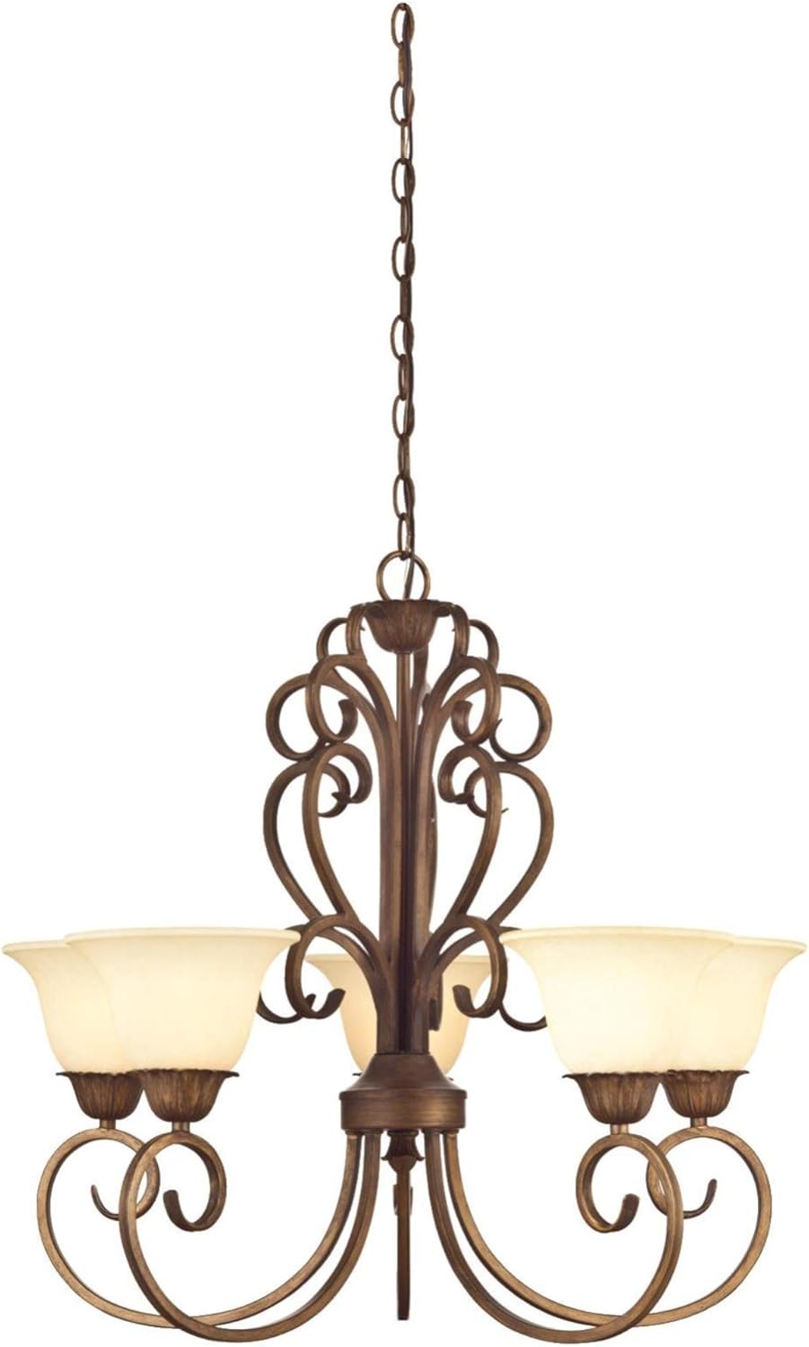 Ebony Gold Finish Five-Light Chandelier with Burnt Scavo Glass B567