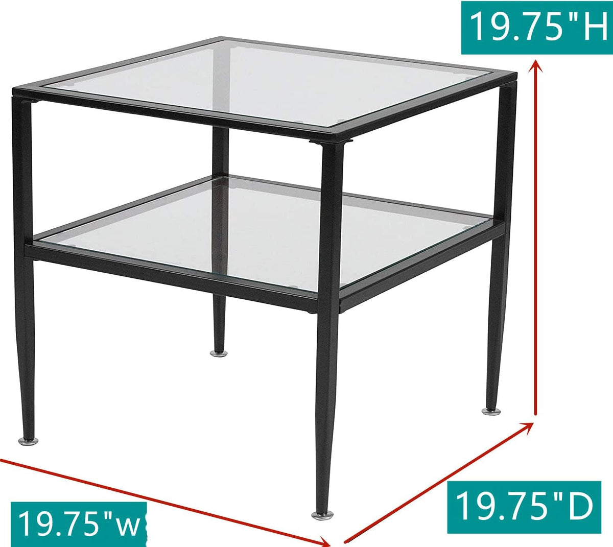 Glass End Table with Black Metal Frame, Pack of 2 Z622237