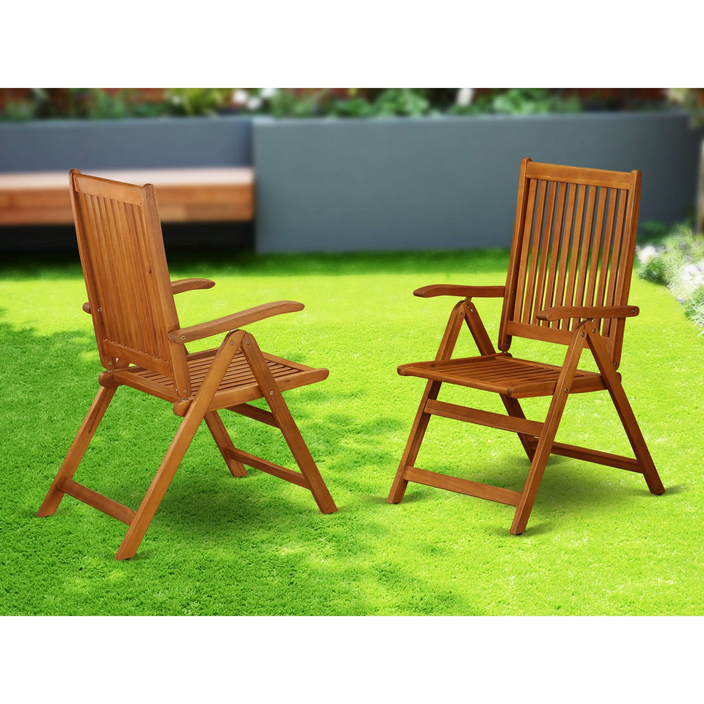 5 Position Outdoor Folding Arm Chair Set of Two Solid Acacia Wood X741