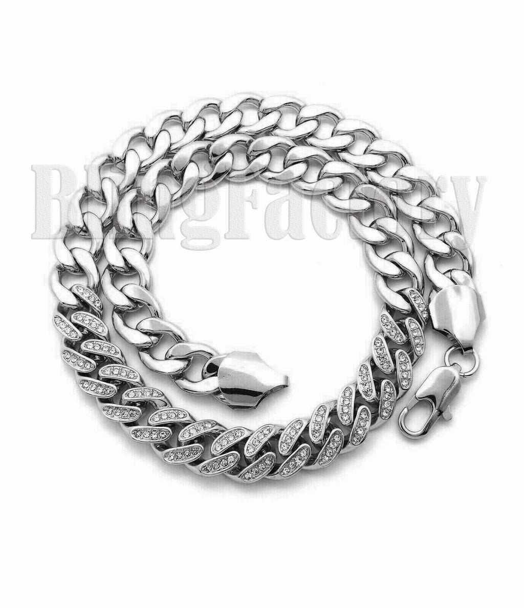 Partial Iced Silver Cuban Link Choker Chain Necklace L945