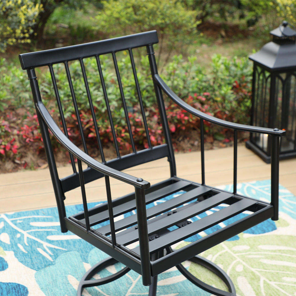 7-Piece Outdoor Dining Set with Faux Wood Table and Swivel Cushioned Chairs J16854