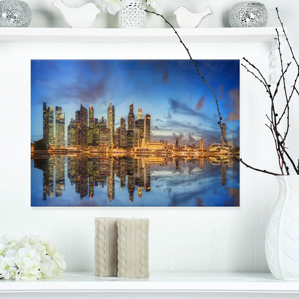 40 in. Wide x 30 in. High White Glossy Metal Cityscape Wall Art D9293