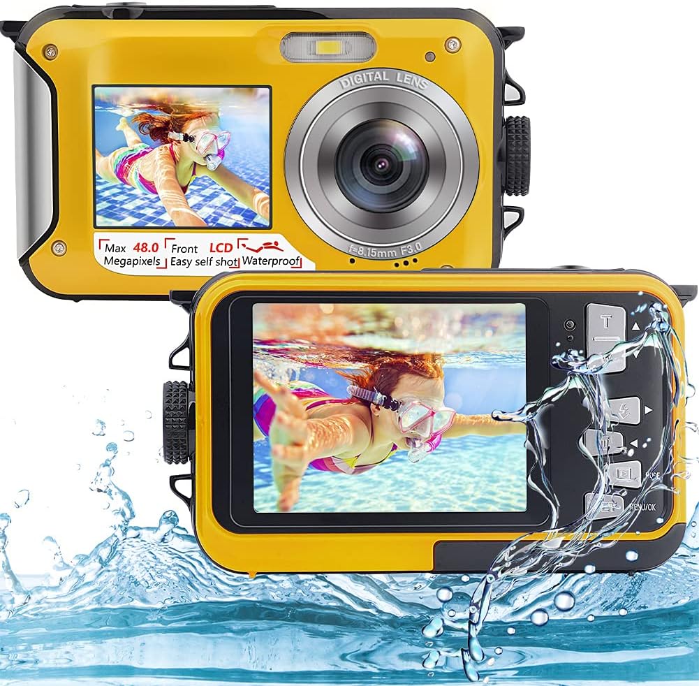 Underwater Camera Full HD 2.7K 48MP Waterproof Dual Screen Digital with Self-Timer and 16X Digital Zoom Pack of 2 L7291