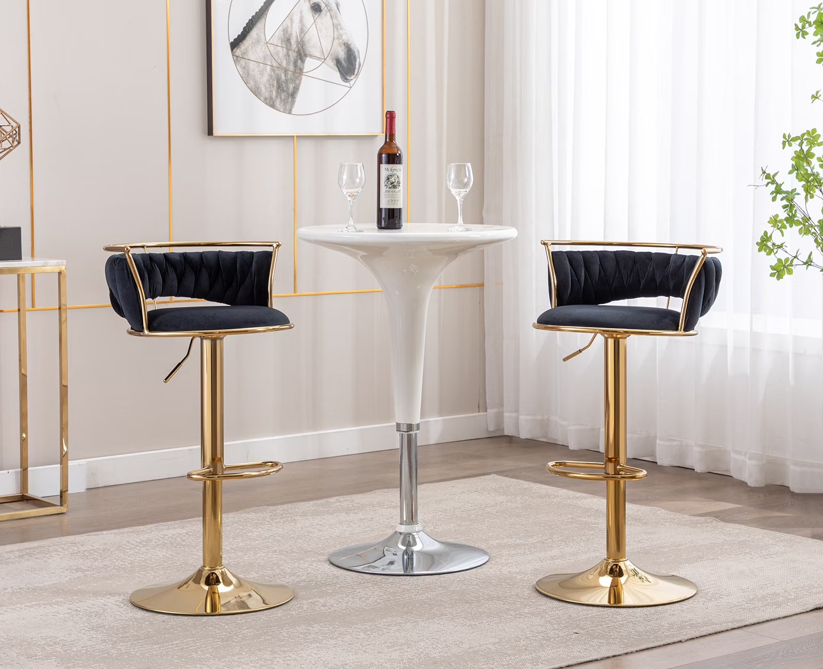 Black Velvet Adjustable Swivel Bar Stools Set of 2 S686