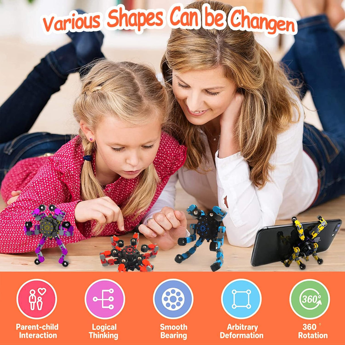 12 Packs Sensory Fidget Toys, Transformable Chain Robot Finger Toy DIY Deformation Robot Mechanical Spinners Twister Fingertip Stress Relief Gyro Toy Pack of 2 B7270