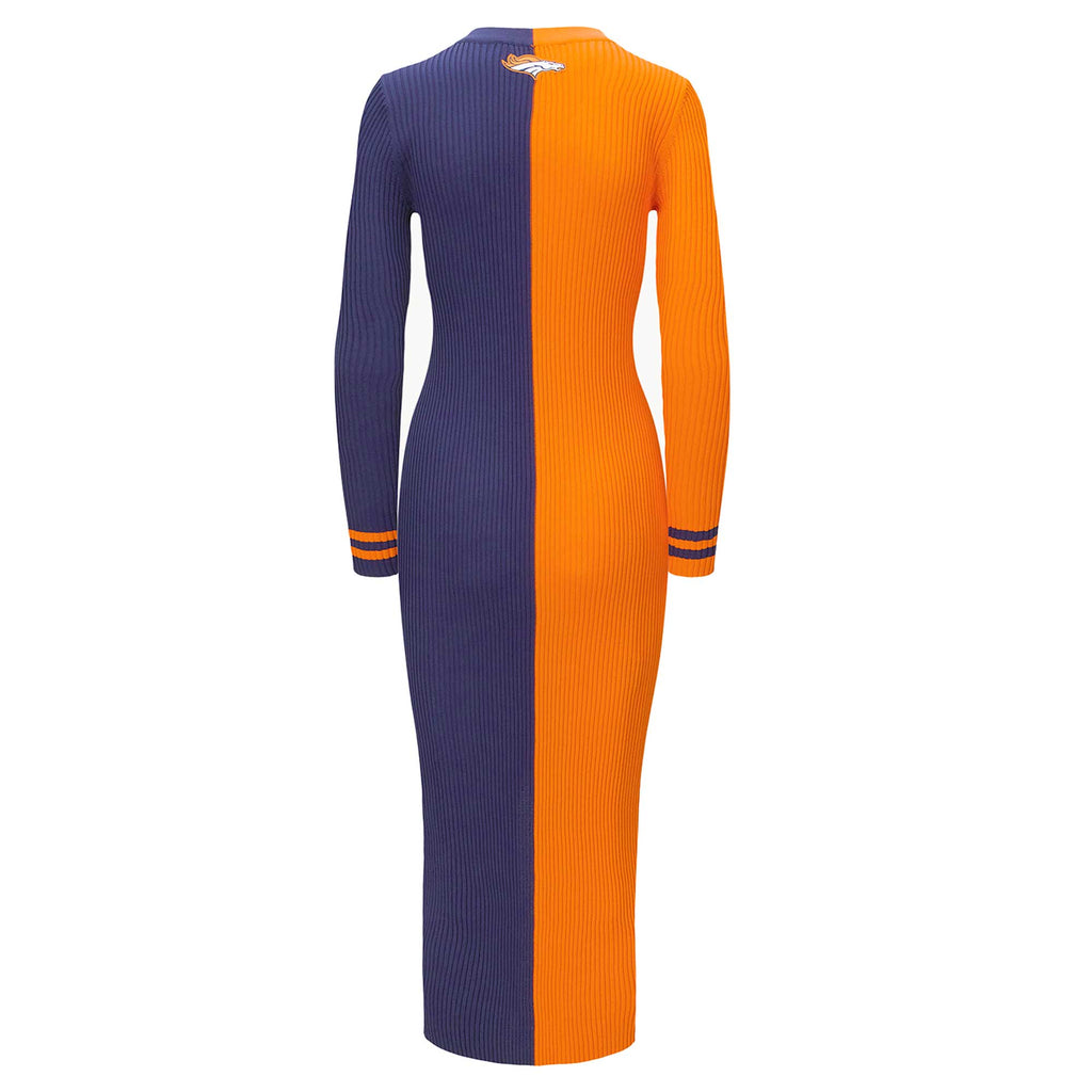 Orange/Navy Knit Button-Up Sweater Dress Z478