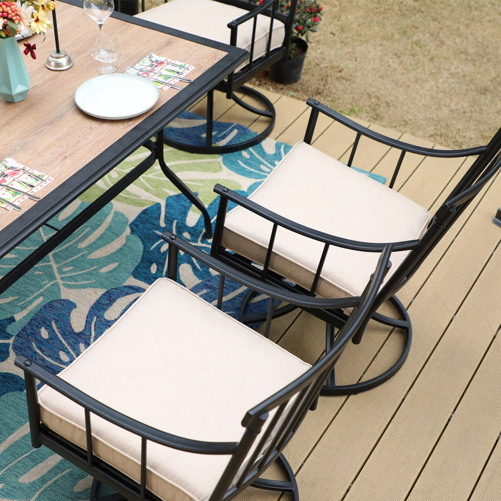 7-Piece Outdoor Dining Set with Faux Wood Table and Swivel Cushioned Chairs J16854