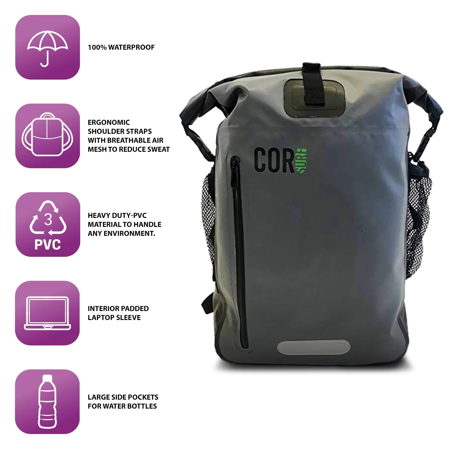 Grey 40L Waterproof Dry Bag Backpack L50796
