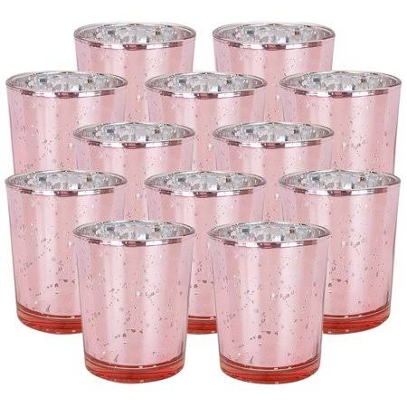 Mercury Glass Votive Candle Holder 4 inch Set of 12 Speckled Blush A985197
