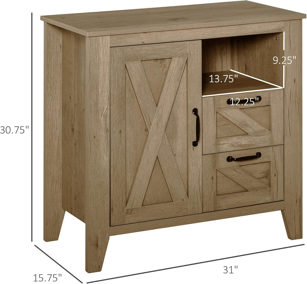 Oak Finish Sideboard with Cabinet, 2 Drawers and Open Shelf E143