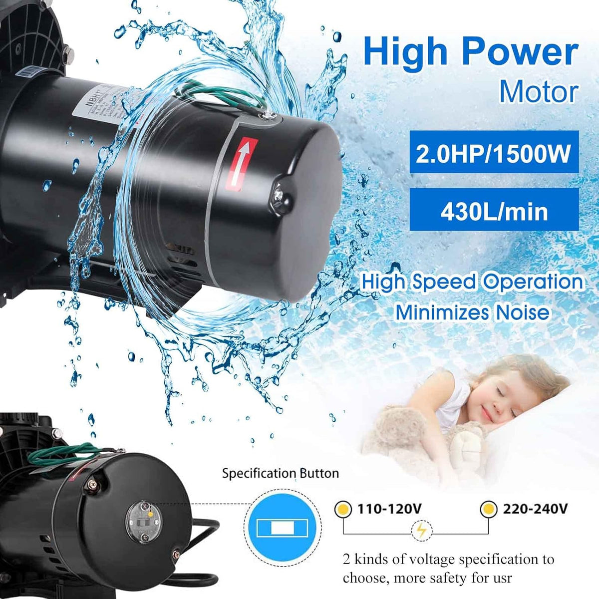 2HP Dual Volt Pool Pump with Strainer I92112