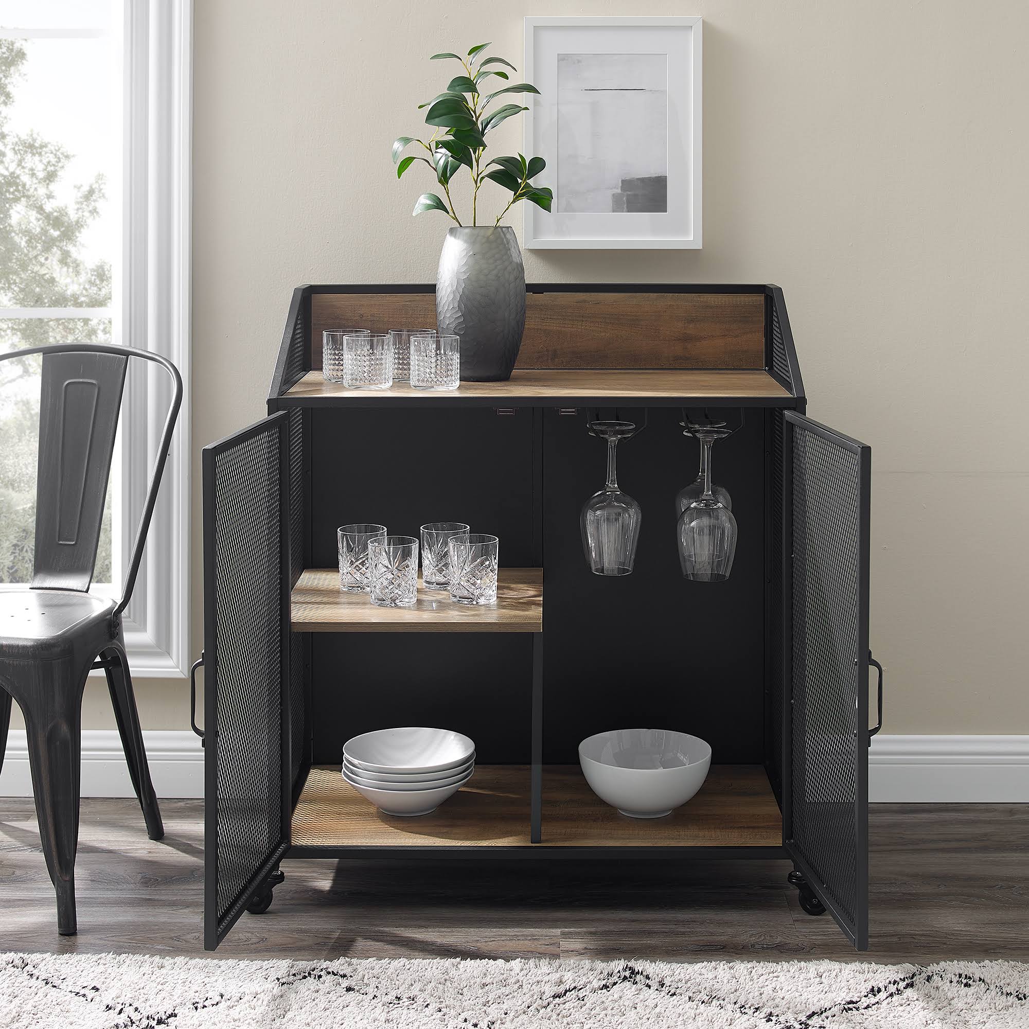 Industrial Bar Cabinet with Wheels G89270