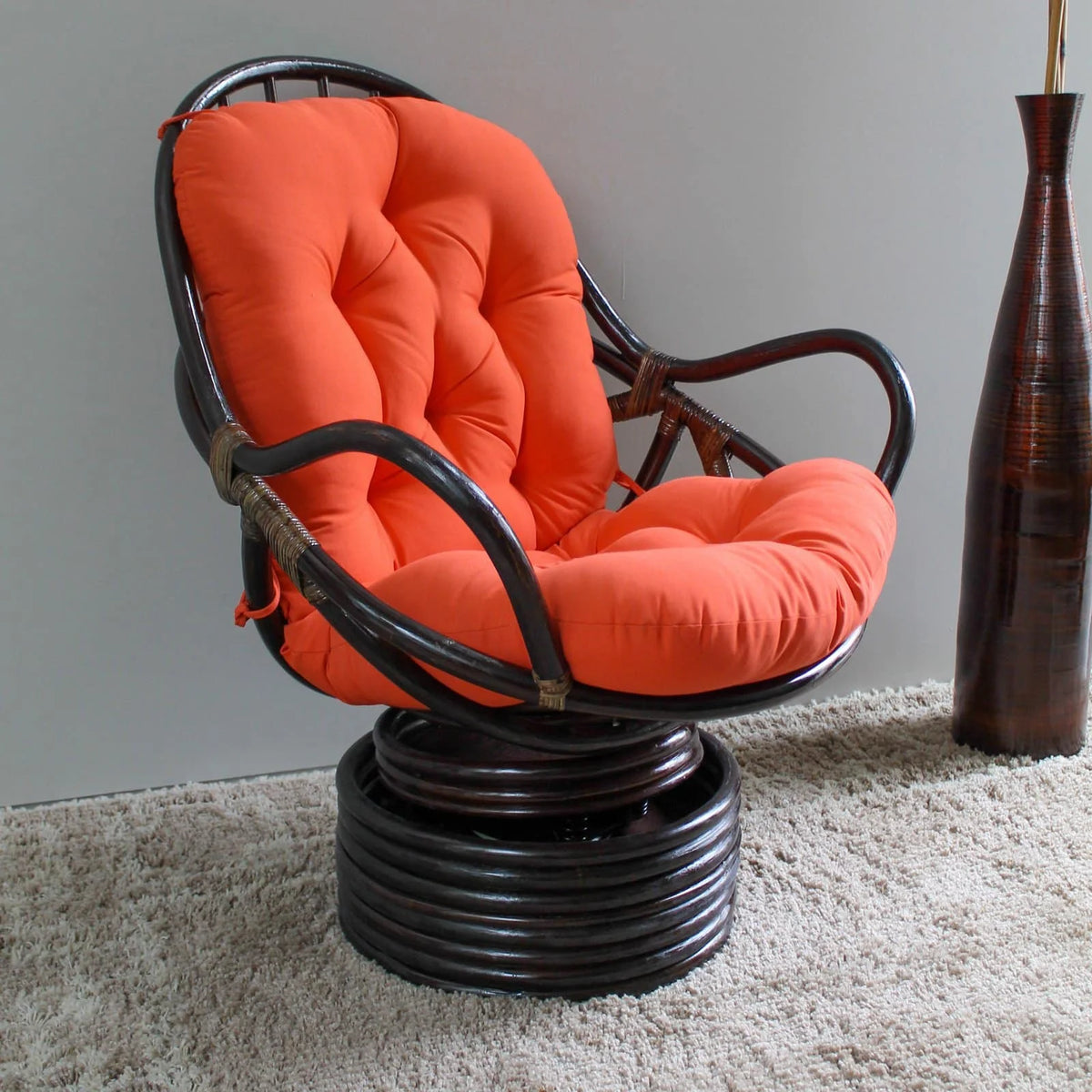 Rattan Coil Base Swivel Rocker with Micro Suede Cushion C874