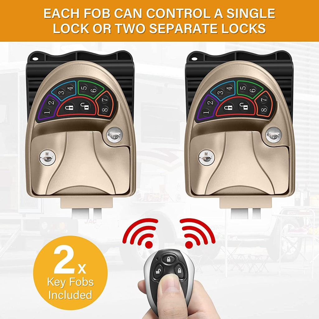 Waterproof Keyless RV Door Lock with Backlit Keypad and 2 Fobs and Key for 2.75 x 3.75 Lock Hole S4520