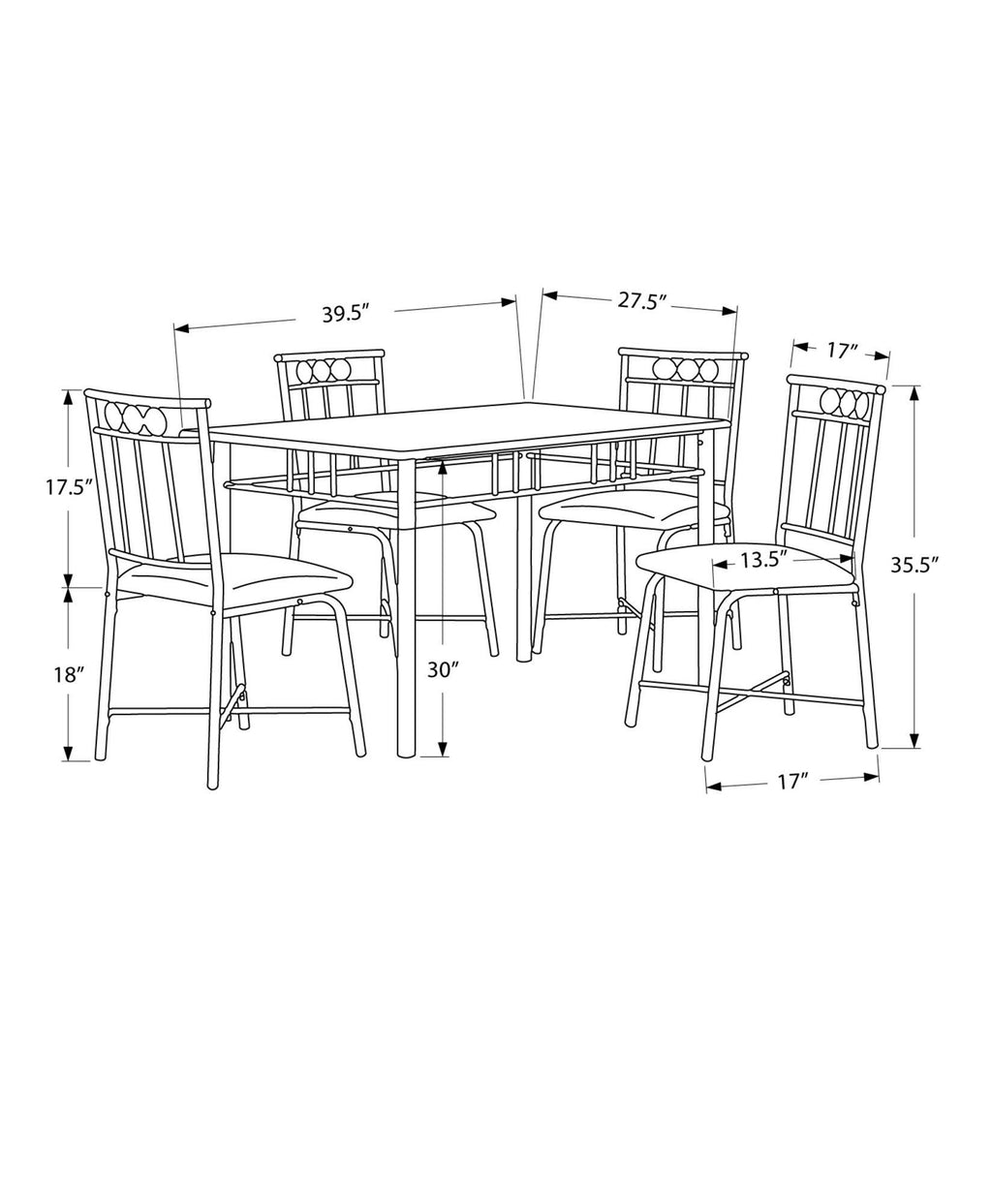 Black Metal Dining Set 5pcs F696