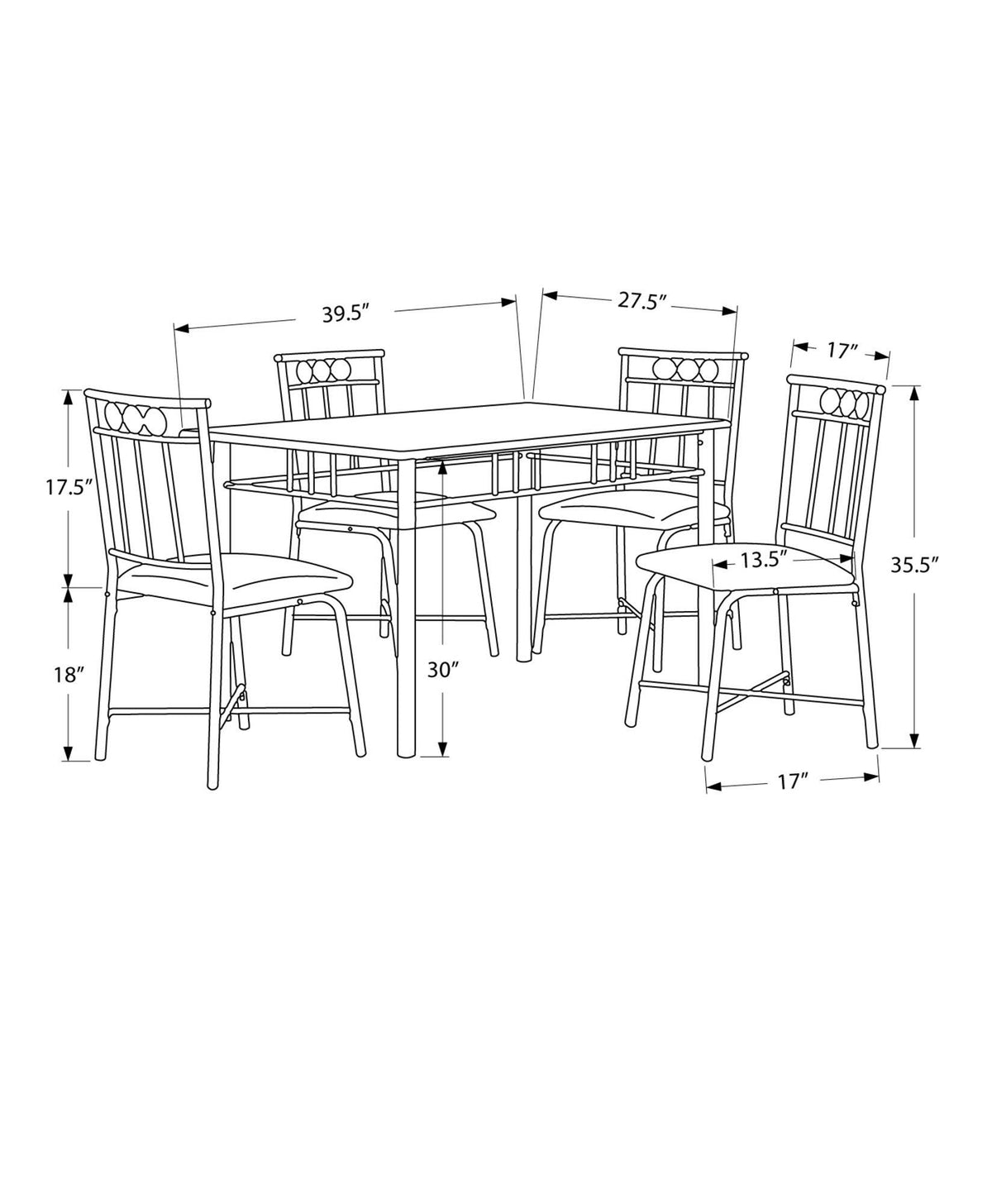 Black Metal Dining Set 5pcs F696