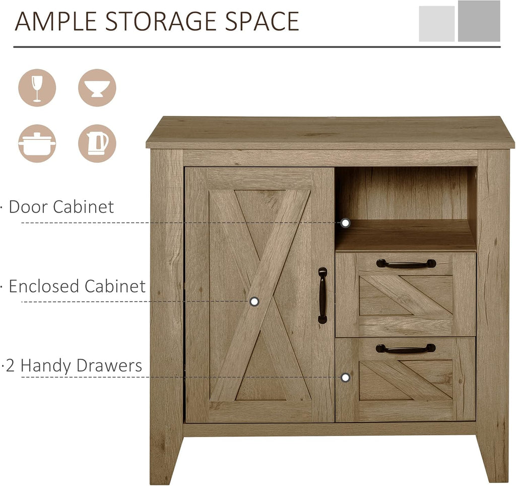 Oak Finish Sideboard with Cabinet, 2 Drawers and Open Shelf E143