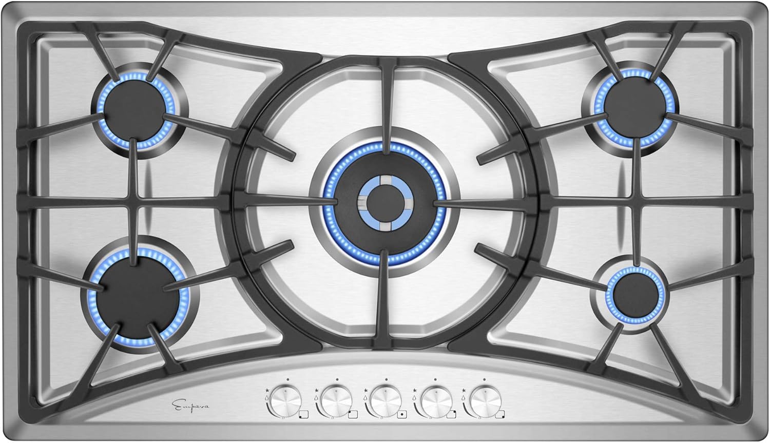 36 Inch Gas Cooktop with 5 Sealed Burners in Stainless Steel M760