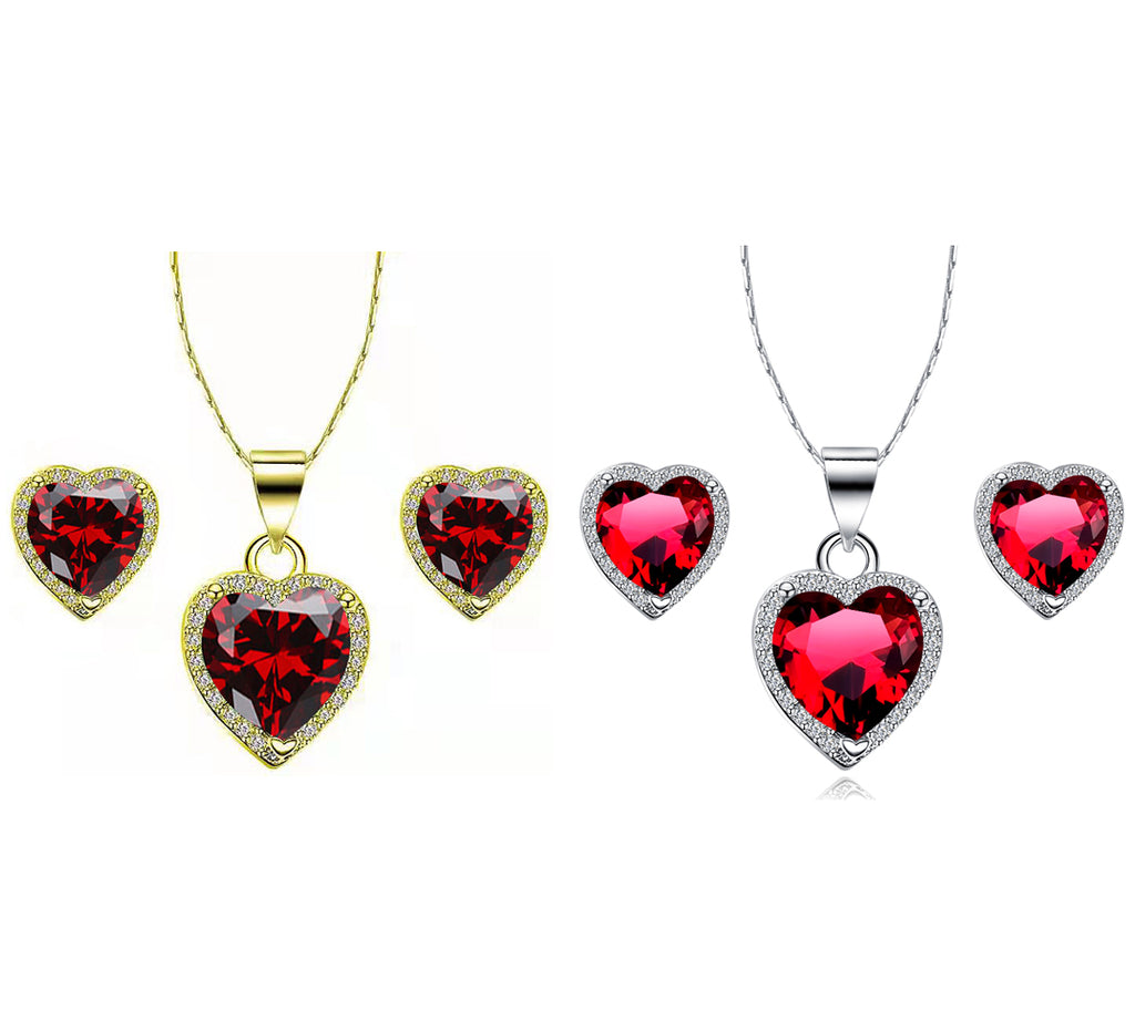 24k Yellow and White Gold 1/2Ct Garnet Necklace Set 18 inch G27069